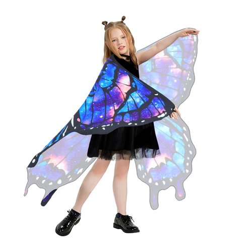 plainshe Halloween Costumes for Girls，Butterfly Wings Kids, Fairy Wings Blue，3PCS Butterfly Costume Set.