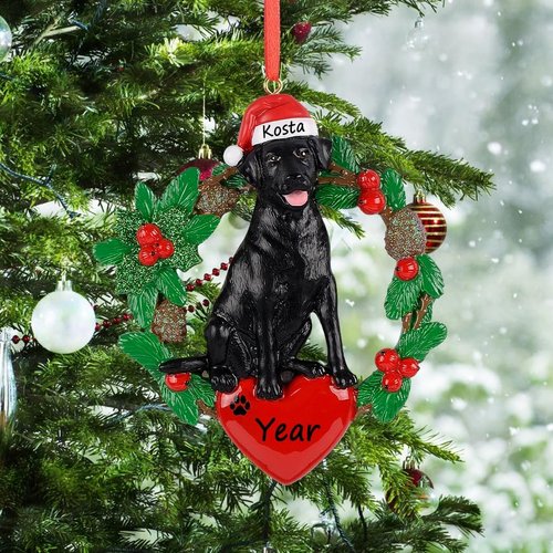 Personalized Dog Christmas Ornament, Black Labrador Christmas Tree Ornament，Pet Dog Ornament，Personalized Dog Gift Lover Ornament，Christmas Decoration Gift for Dog Owners, Parents, Dads, Moms, Kids