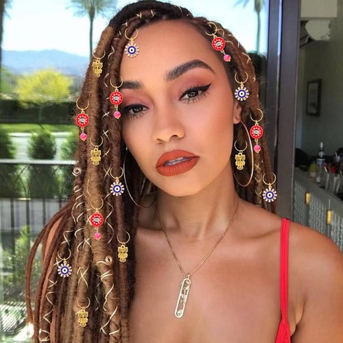 Formery Evil Eye Braid Accessories Gold Rhinestone Loc Jewelry Crystal Owl African Dreadlock Beads Hair Clips for Black Women and Girls (15PCS)