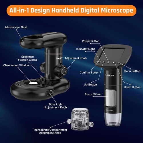 1000x Microscope-Handheld Digital Microscope for Children with 2" LCD Screen,Pocket Microscope for Kids with 8 Adjustable LED Lights,Coins Electronic Magnifier Camera,USB to PC,Including 32GB SD Card