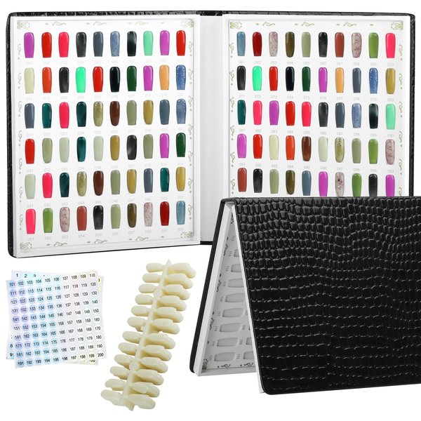 vnjaoi 120 Nail Color Chart Display Book, Plastic Nail Swatches Nail Gel Color Card with 240PCS Natural Colours Replacement Nails Nail Art for Nail Salons, DIY Nail Art at Home (Black)