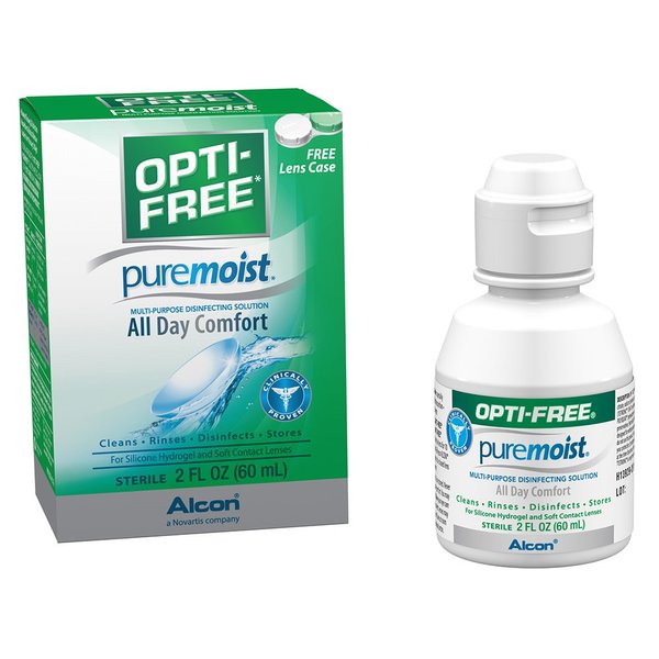 Opti-Free Puremoist Multi-Purpose Contact Lens Cleaning and Disinfecting Solution with Lens Case, 2 Fl Oz (Pack of 1)