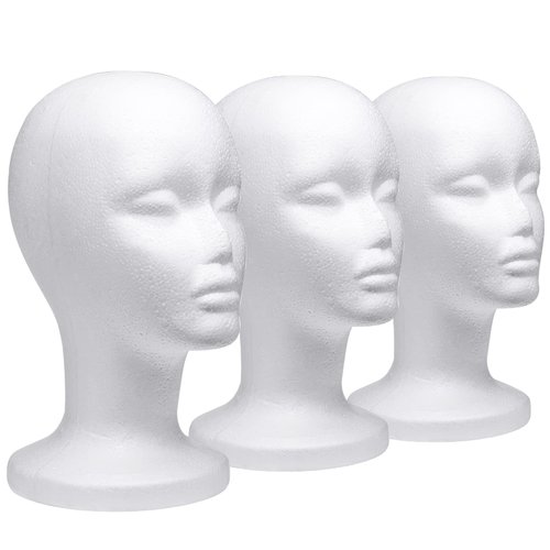 Foraineam 3 Pack 12 Inch Foam Head Female Foam Wig Head Mannequin Manikin Cosmetics Model Head Wigs Display Holder Hats Glasses Hairpieces Stand