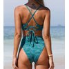 CUPSHE Bikini Set for Women Bathing Suit High Waisted Scalloped V Neck Two Pieces Swimsuit M Cyan