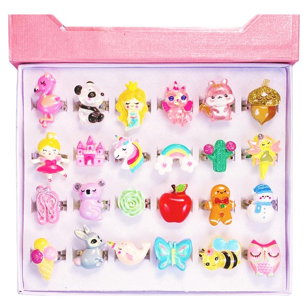 SIELEVIN 24 PCS Little Girls Rings Adjustable Kids Rings for Girls Unicorn Mermaid Dress Up Pretend Play Costume Jewelry Birthday Easter Christmas Valentines Gift for 3 4 5 6 7 8 9 10 11 12 Year Old