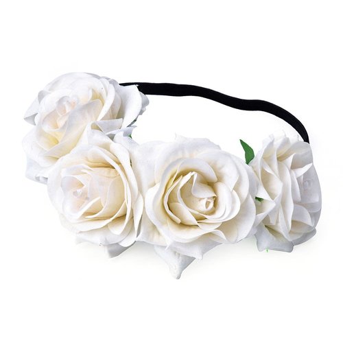 DreamLily Rose Flower Crown Wedding Festival Headband Hair Garland Wedding Headpiece (1-Ivory)