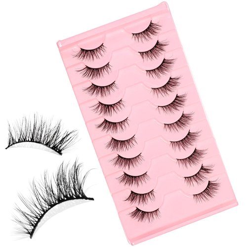 Ptwola 10 Pairs Natural Half False Lashes Self Adhesive Natural Look Cat Eye Lashes Eyelash Exten...