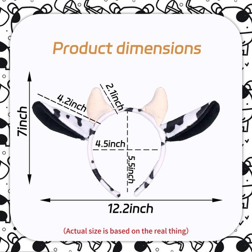Easter Cow Ears Cow Print Headband Cute Animal Ears Headbands Furry Cow Print Hair Band for Halloween Christmas Cosplay Party Hair Accessories 1Pcs(Black, Medium)