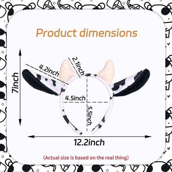 Easter Cow Ears Cow Print Headband Cute Animal Ears Headbands Furry Cow Print Hair Band for Halloween Christmas Cosplay Party Hair Accessories 1Pcs(Black, Medium)