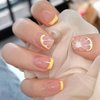 24 Pcs French Tip Press on Nails Short Square Nude Coffin Nails with Designs Yellow Lemon Fake Nails Glue on Nails Full Cover Acrylic Nails with Glossy Reusable Yellow False Nails for Women Girls