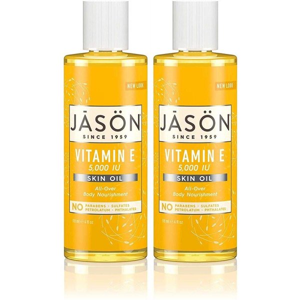 Jason Naturals Vitamin E 5000 IU Skin Oil (Pack of 2) with Sunflower Oil, Safflower, Rice, Avocado, Sweet Almond, Apricot and Wheat, 4 oz. Each