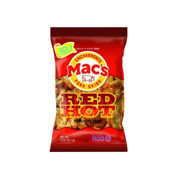 Mac's Red Hot Chicharrones Pork Skins, 5 oz
