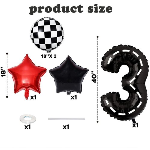 PANRRPERS Race Car Birthday Balloons Racing Banner 40 Inch Racetrack Number 0-9 Balloon for Baby Shower Birthday Race Car Themed Party Decoration (Number 3)