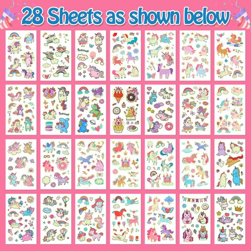 Partywind 28 Sheets (370 Styles) Luminous Kids Temporary Tattoos, Glow Party Supplies Favors for Girls, Games Toys Goodie Bag Stuffers for Party Decorations