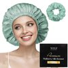 WIGI 100% Mulberry Silk Bonnet with Scrunchie Gift for Women, Silk Bonnet for Sleeping, Shower Cap Hair Bonnet, Silk Hair Wrap for Hair Care (100% Mulberry Silk (Round design), Green)