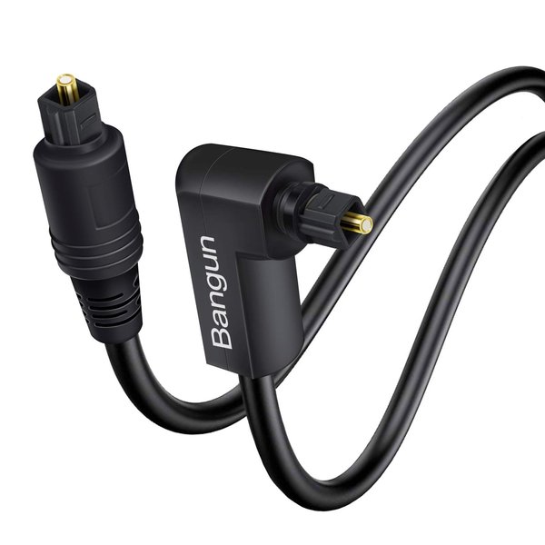 Bangun 90 Degree Optical Audio Cable, 6 Foot Slim Optical Cable, Digital Audio Toslink Cable, Right Angle Fiber Optic Audio Cable for Soundbar/TV