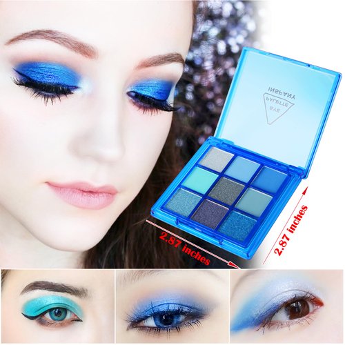 MEICOLY Blue Eyeshadow Palette,9 Colors Matte Glitter Eye shadow Palette,Metallic Silver Bright Waterproof Pressed Avatar Sally Makeup,Shimmer Pigmented Corpse Bride Eye Shadow for Halloween