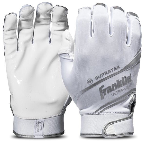 Franklin Sports Supratak Football Receiver Gloves - White/Chrome - Youth Medium