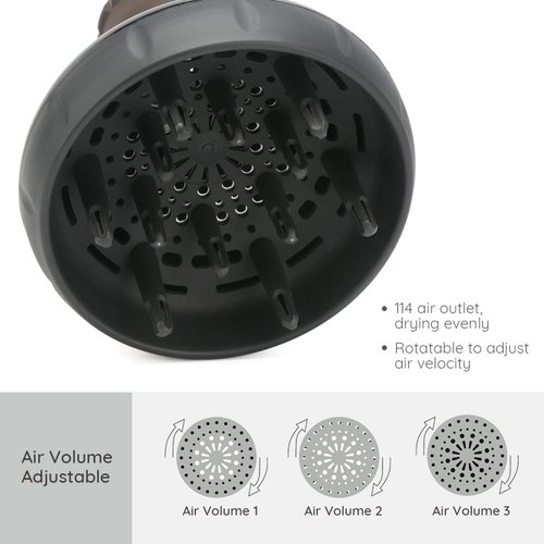 Segbeauty Hair Diffuser for Curly Hair, Upgraded Adjustable Air Flow, Deep Bowl, Professional Salon Frizz-free Fast Dry Diffuser Attachment with 1.57"-1.97" Nozzle, Black