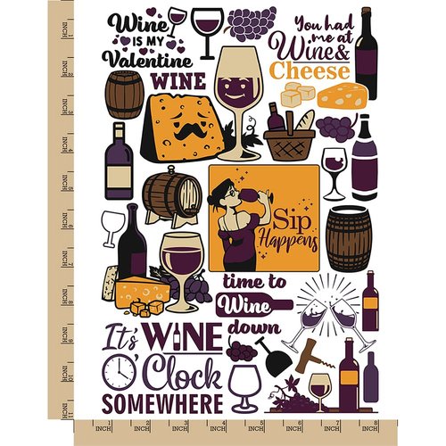 Wine Time Cheese Temporary Tattoo Water Resistant Fake Body Art Set Collection - Color (One Sheet)