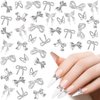 HINZIC 60PCS Bow Nail Charm 3D Silver Nail Bows 6 Styles Mini Alloy Bowknot Diamonds Butterfly Gems Christmas Wedding Prom Crystal Rhinestones Decoration for Women Girls Crafts DIY