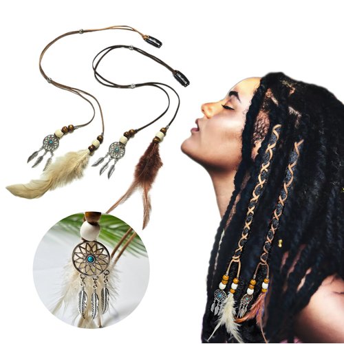 BOHO Hair wrap, 2 Pcs Hair strand String For dreads Colorful Synthetic Strands Dreadlock Accessories For Braids Wire Wraps DIY Hair extention Braiding Accessories (Brown+Khaki)