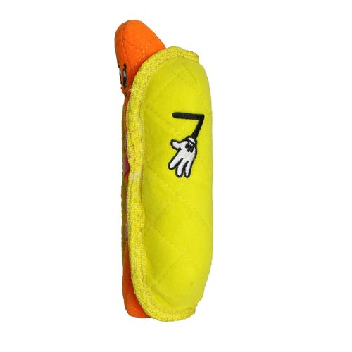 TUFFY - World's Tuffest Soft Dog Toy - Funny Food- 2-in-1 Toy -Multiple Layers. Made Durable, Strong & Tough. Interactive Play (Tug, Toss & Fetch). Machine Washable & Floats. (Hotdog)