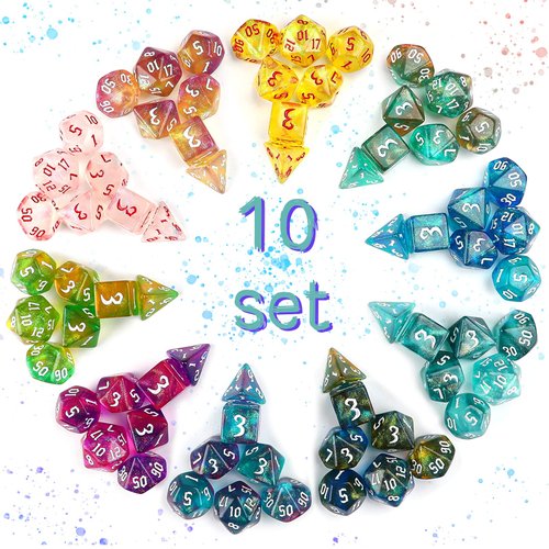 Surhugvy DND Dice Set, 10 X 7 (70 Pieces) Polyhedral Dice Set for Dungeons and Dragons DND RPG MTG Table Games with 10 Pack Black Bags