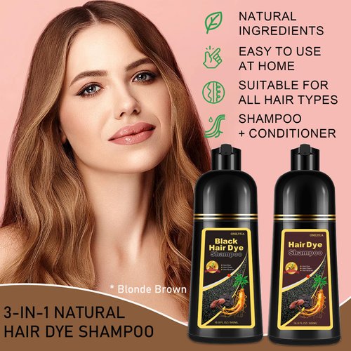 Blonde Brown Hair Dye Shampoo 3 in 1, Instant Hair Color Shampoo for Women Men, Natural Color Shampoo Hair Dye, Grey Hair Coverage in Minutes, Herbal Formula (17.6 FL OZ)