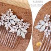 Foyte Crystal Wedding Hair Comb Leaf Bride Headpiece Silver Rhinestone Opal Hair Piece Bridal Side Hair Accessories for Women