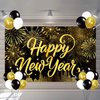 Happy New Year Banner Gold Firework Happy New Year Decorations New Years Backdrop for 2025 Party Decorations New Years Eve Banner for New Years Party Supplies