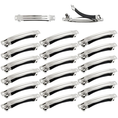 Cinaci 20 Pack 6cm/2.4" Simple Plain Blank DIY Caft Silver Metal French Hair Barrettes with Black Leather Cover Snap Hair Clips Clasps for Women Girls Teens Hair Accessories (2.4 Inch)