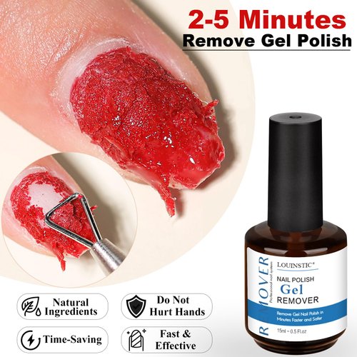 LOUINSTIC Gel Nail Polish Remover - Gel Polish Remover Kit with Cuticle Oil & Latex Tape & Colored Peel Off Manicure Tools, Gel Remover for Nails 2-5 Minutes, No Soaking,Wrapping
