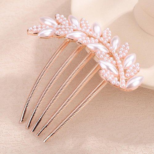 Chargances Vintage Pearl Beaded Hair Comb Bridal Pearl Leaf Side Combs with Long Teeth Wedding Hair Accessories for Women