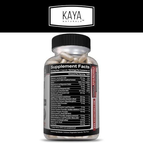 Kaya Naturals Healthy Gluco with Bittermelon Supplement | Support Healthy Levels and Function, 20 Herbs Vitamins and Minerals, Alpha Lipoic Acide, Cinnamon, Vitamin C & E, Non-GMO (60 Count)