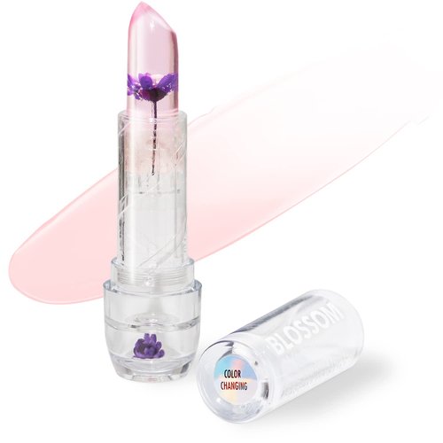 Blossom Moisturizing Custom Color Changing Crystal Lip Balm, Strawberry Scented, Lip Stain Tint, Infused with Real Flowers, 3g, Purple