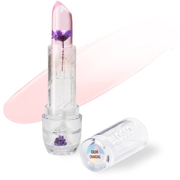 Blossom Moisturizing Custom Color Changing Crystal Lip Balm, Strawberry Scented, Lip Stain Tint, Infused with Real Flowers, 3g, Purple