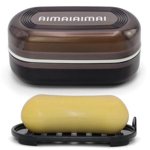 AIMAIAIMAI Travel Soap Container, Leakproof Soap Box, Travel Soap Holder with Removable Draining Layer, Portable Soap Case for Traveling, Camping, Gym (Black)