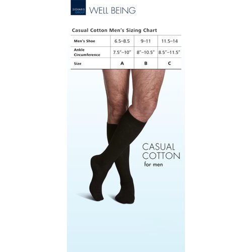 SIGVARIS Men's Casual Cotton 186 Calf High Compression Socks 15-20mmHg
