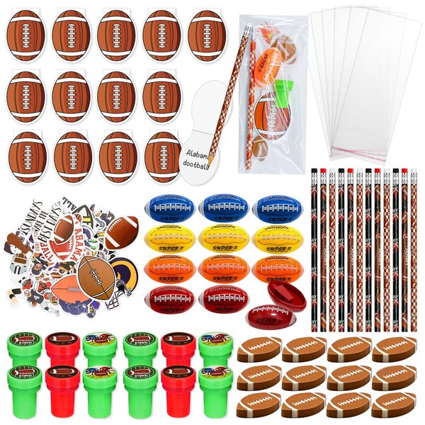 122 Pcs Football Party Favors Bulk,Football Goodie Bags Stuffers,Football Birthday Party Supplies Pencil Sharpener Erasers Sticky Note Stamps,Class Prize Game Team Pinata Treat Bags Gift