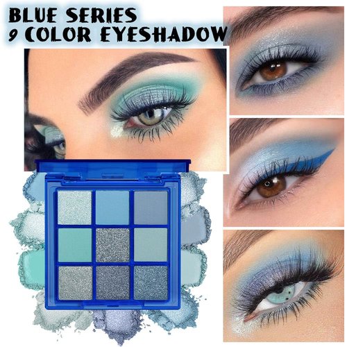 Sapphire Blue Smoky Eye Shadow Palette,Frosty Blue Peacock Blue Navy Blue Royal Blue Green Goth Highly Pigmented Glitter Cream Eyeshadow,Long Lasting Waterproof Blendable Blue Eye Shadow for Women