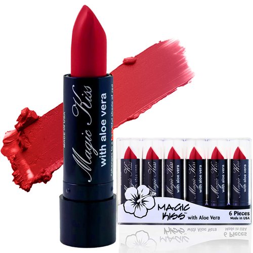 Magic Kiss Lipstick Set Aloe Vera Color Changing 6 Pack MADE IN USA (Red)