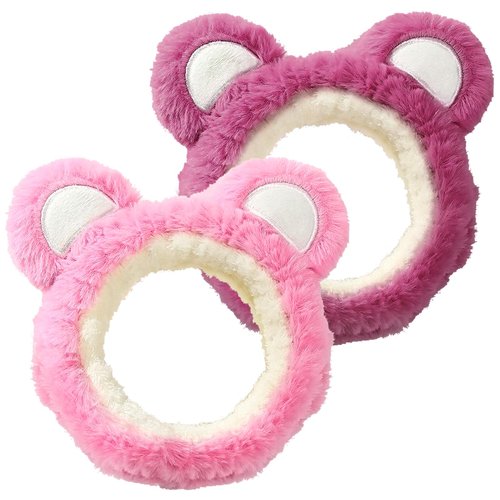 WHAVEL 2PCS Spa Headband, Cute Bear Ears Headband Makeup Skincare Headbands Face Wash Headband (Pink, Rose)