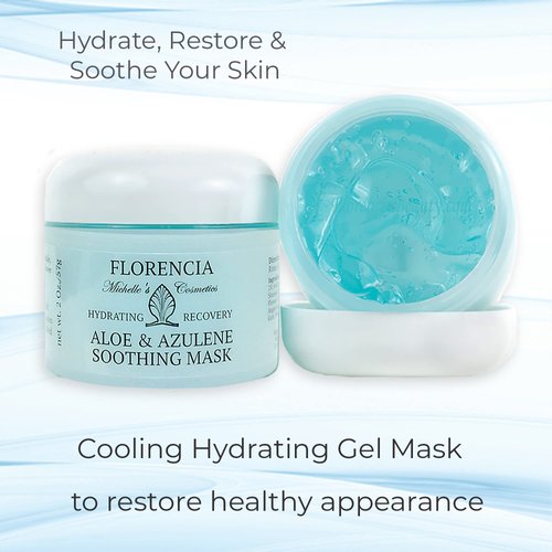 Florencia Aloe & Azulene Soothing Hydrating Gel Mask. Oil-Free Hydrating Recovery for Dry, Dehydrated Skin. Hyaluronic Acid, Japanese Green Tea, Aloe, Azulene. 2 Fl Oz