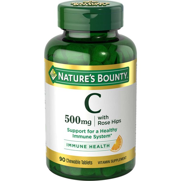 Nature's Bounty Vitamin C with Rose HIPS 500mg, 270 Chewable Tablets (3 X 90 Count Bottles)