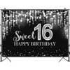 Mocsicka Sweet 16 Birthday Backdrop Glitter Silver Sweet Sixteen Background Girls 16th Birthday Party Cake Table Decoration Photo Booth Props (7x5ft)
