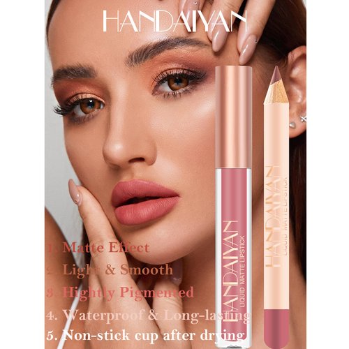 Aseawave Lip Liner and Lipstick Set, 12 Pcs Long Lasting Nude Lip Liner Pencils with Matte Lipgloss, Waterproof Liquid Lip Sticks Make up Gift Set for Black Mature Women