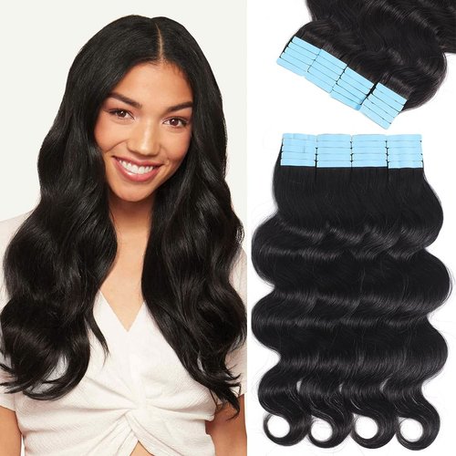 Urbeauty 40Pcs/100g Tape in Hair Extensions Human Hair Black Women Body Wave Tape Ins for Black W...