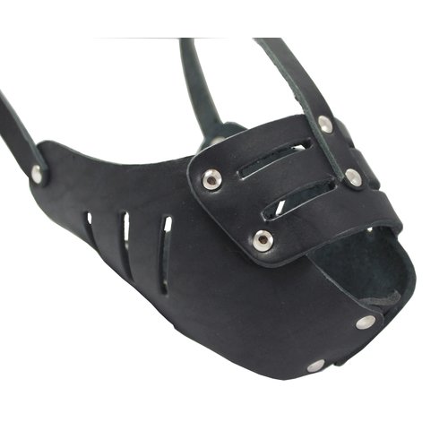 Real Leather Cage Basket Secure Dog Muzzle #118 Black - Pit Bull, Amstaff (Circumference 11.8", Snout Length 3.5")