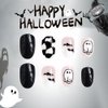 24Pcs Halloween Press on Nails Short CEWEWP Almond Fake Nails Acrylic Full Cover False Nails with Bat Ghost Pattern Designs Cute Halloween Nails Oval Glue on Nails halloween Stick on Nails for Women